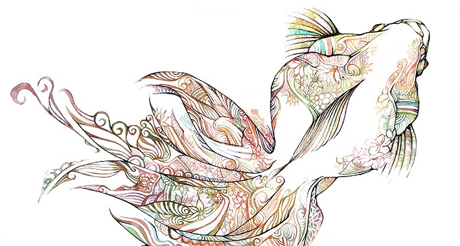 絵画 水彩の線画で描いた綺麗なおめかし金魚の絵 岐阜県多治見市のwebサイト ホームページ制作 イラスト デザインのtaw タカヒトアートワーク